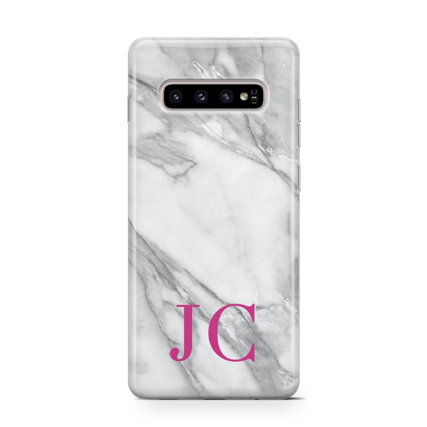 Grey Marble Pink Initials Samsung Galaxy S10 Case