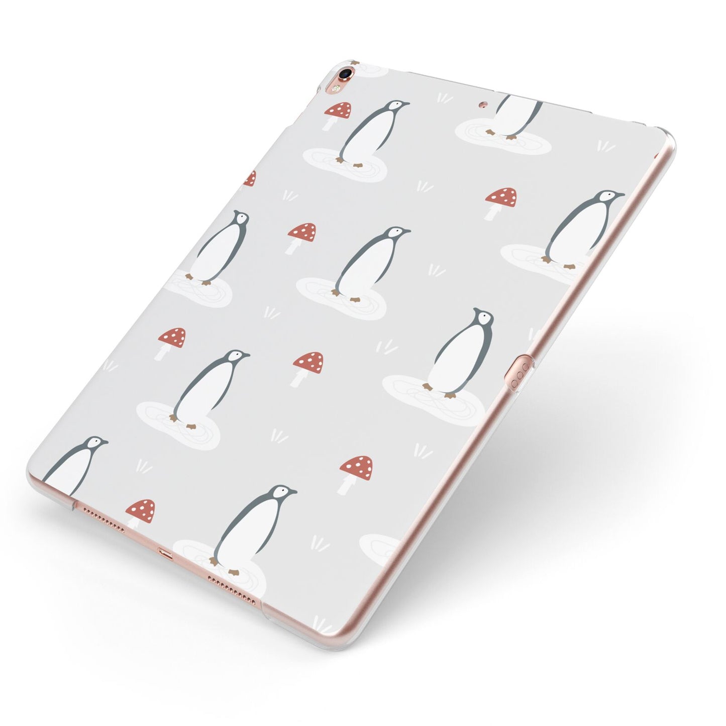 Grey Penguin Forest Apple iPad Case on Rose Gold iPad Side View