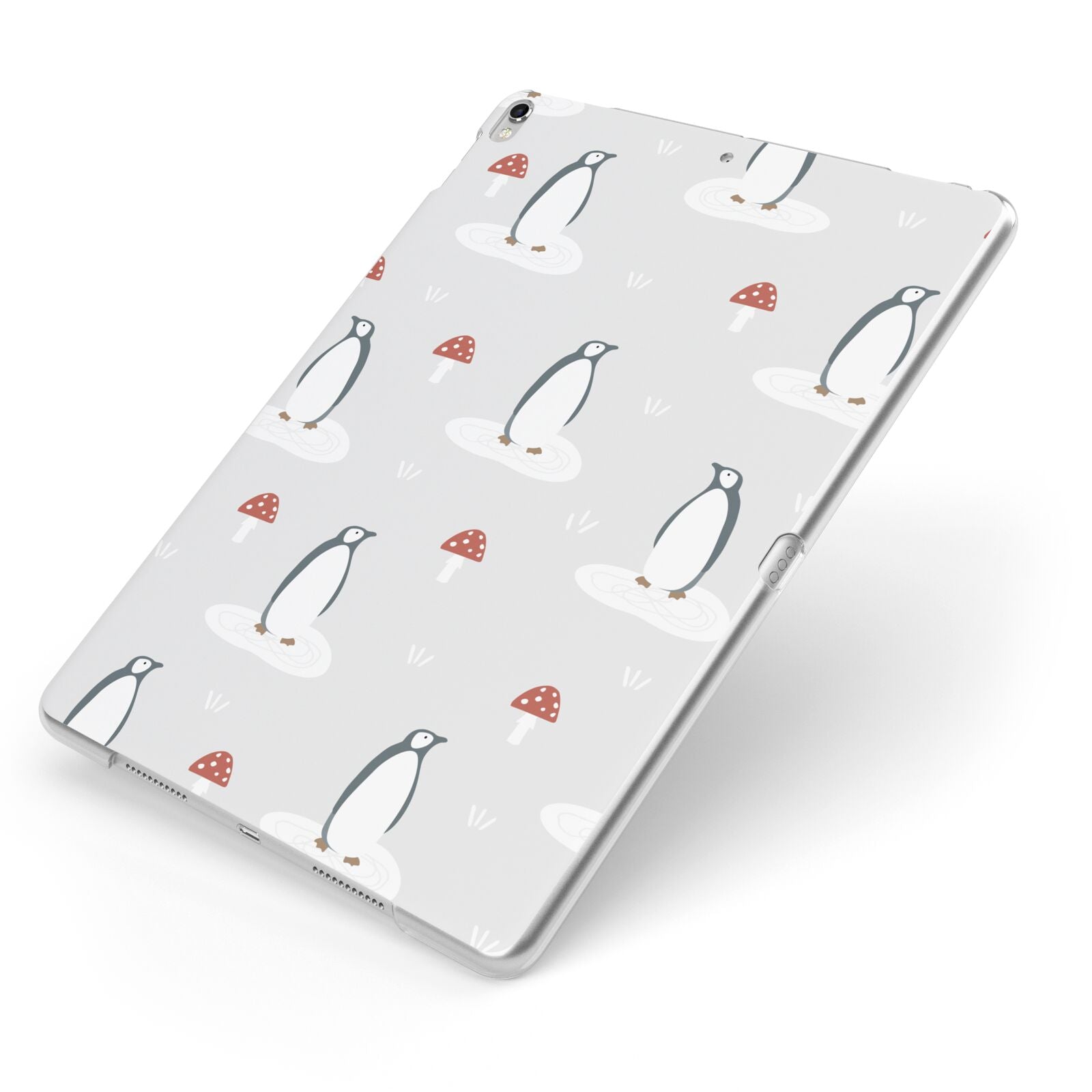 Grey Penguin Forest Apple iPad Case on Silver iPad Side View