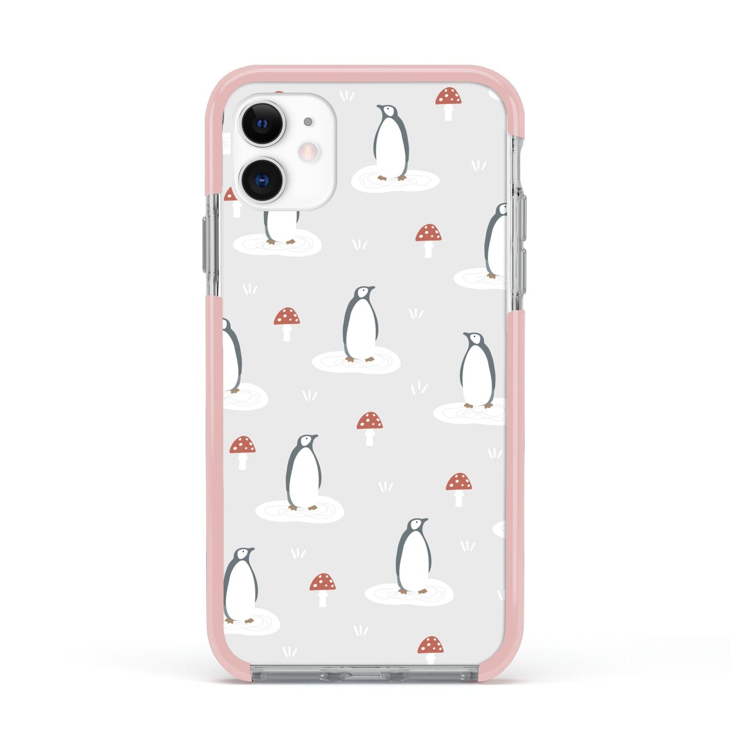 Grey Penguin Forest Apple iPhone 11 in White with Pink Impact Case