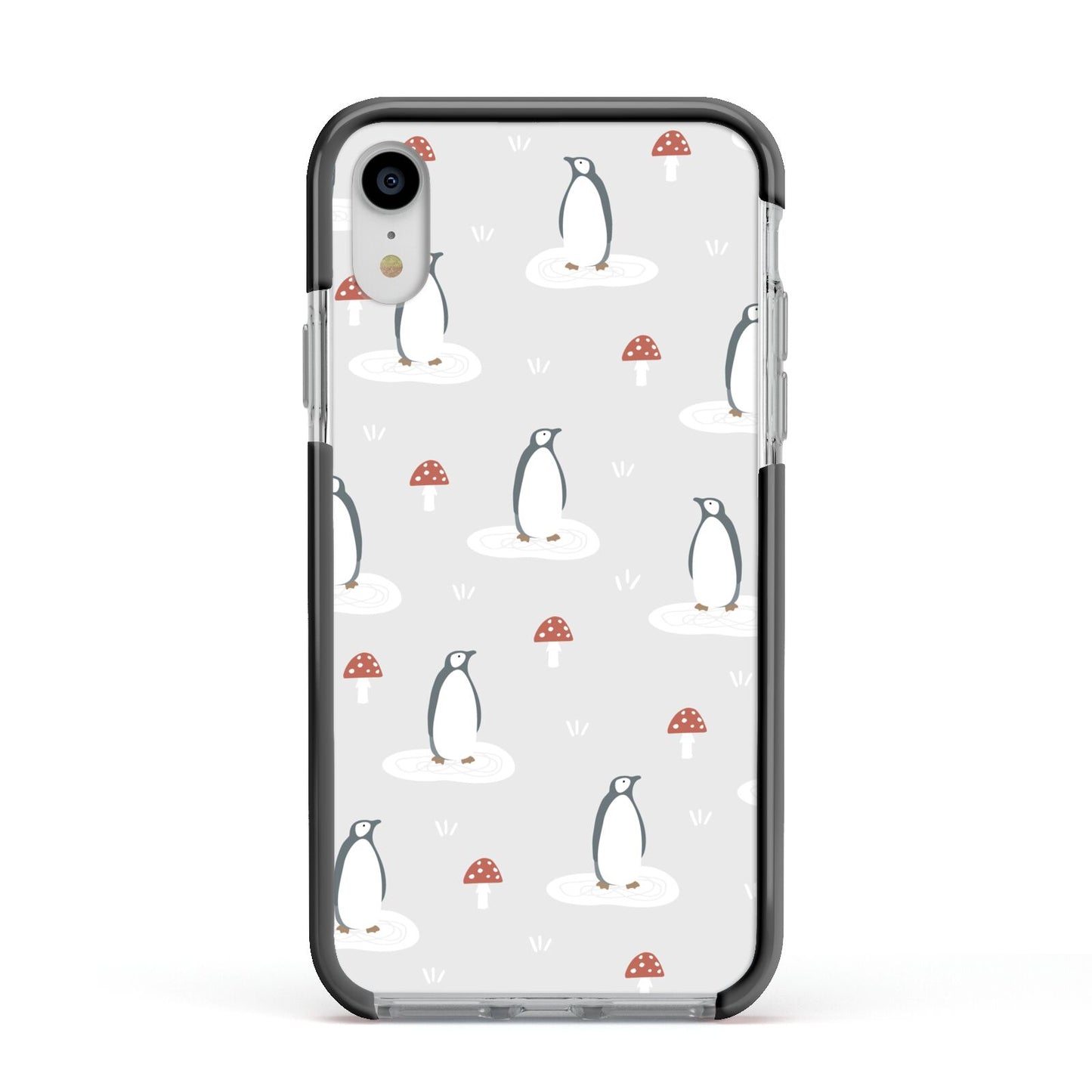 Grey Penguin Forest Apple iPhone XR Impact Case Black Edge on Silver Phone