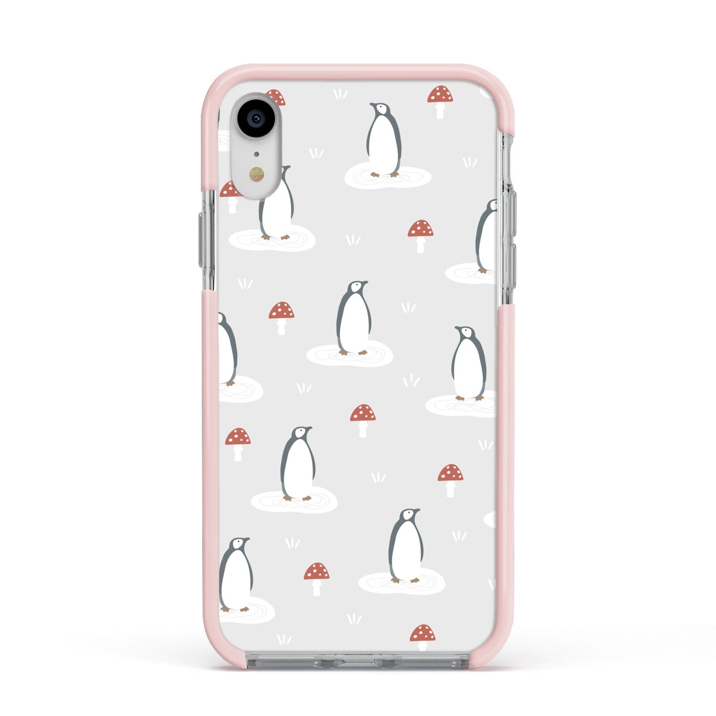 Grey Penguin Forest Apple iPhone XR Impact Case Pink Edge on Silver Phone