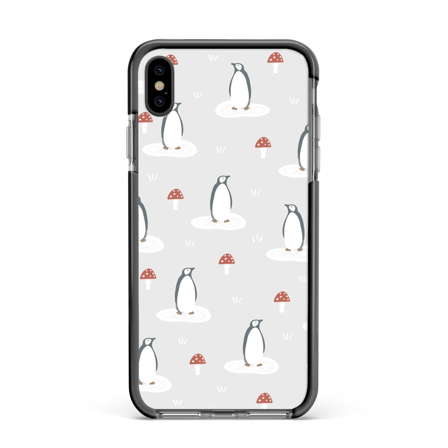 Grey Penguin Forest Apple iPhone Xs Max Impact Case Black Edge on Black Phone