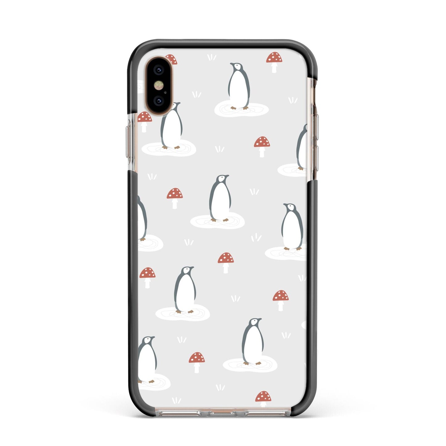 Grey Penguin Forest Apple iPhone Xs Max Impact Case Black Edge on Gold Phone