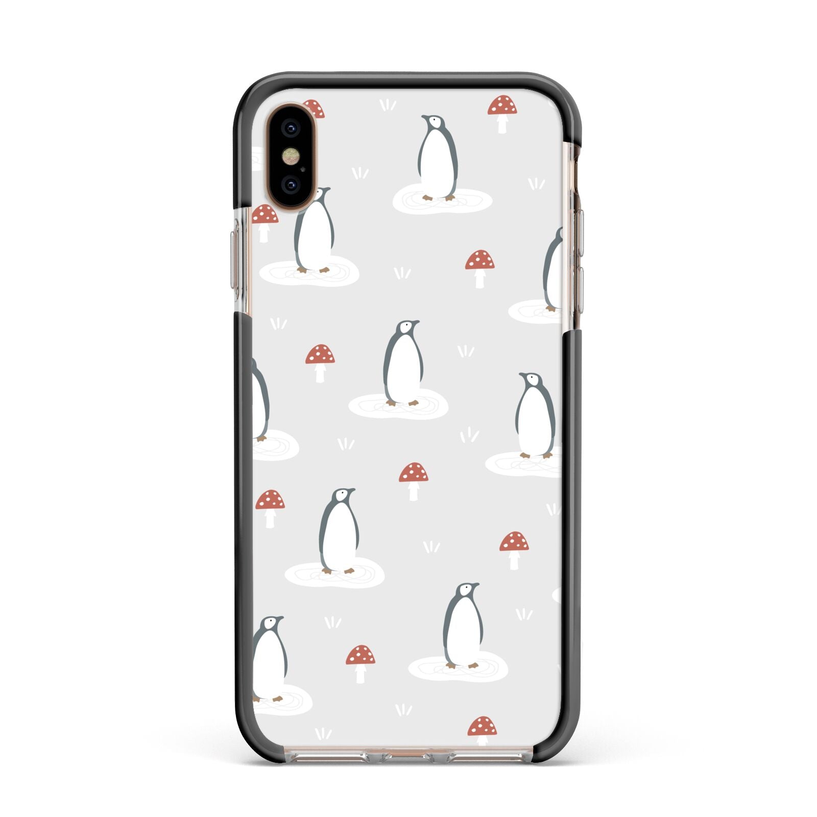 Grey Penguin Forest Apple iPhone Xs Max Impact Case Black Edge on Gold Phone