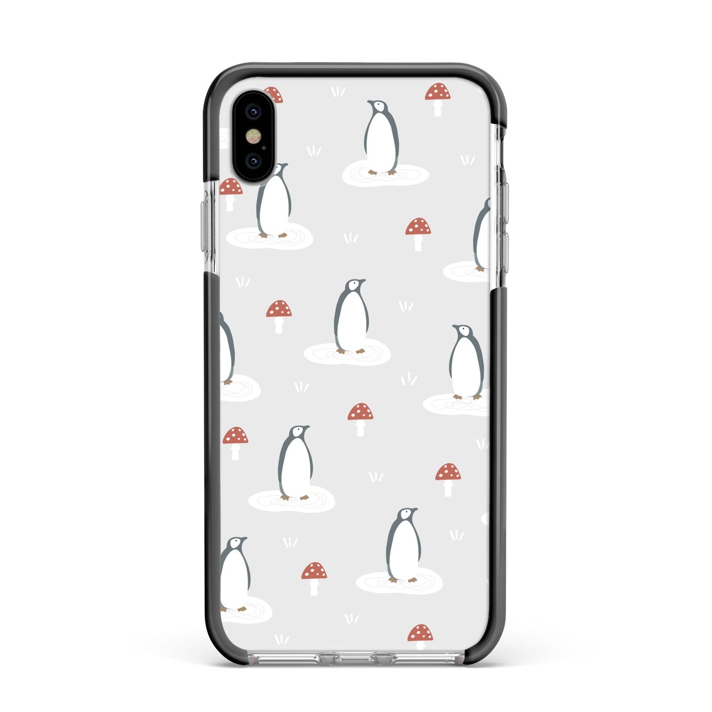 Grey Penguin Forest Apple iPhone Xs Max Impact Case Black Edge on Silver Phone