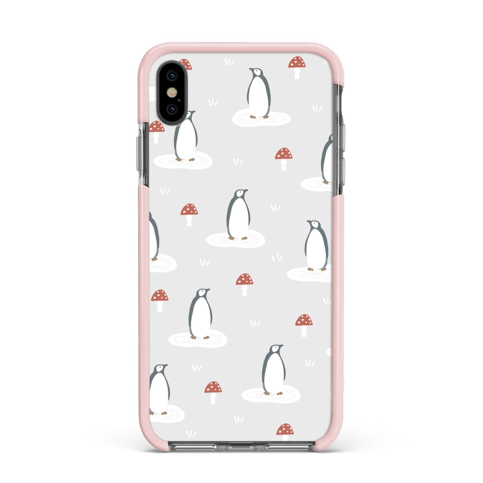 Grey Penguin Forest Apple iPhone Xs Max Impact Case Pink Edge on Black Phone