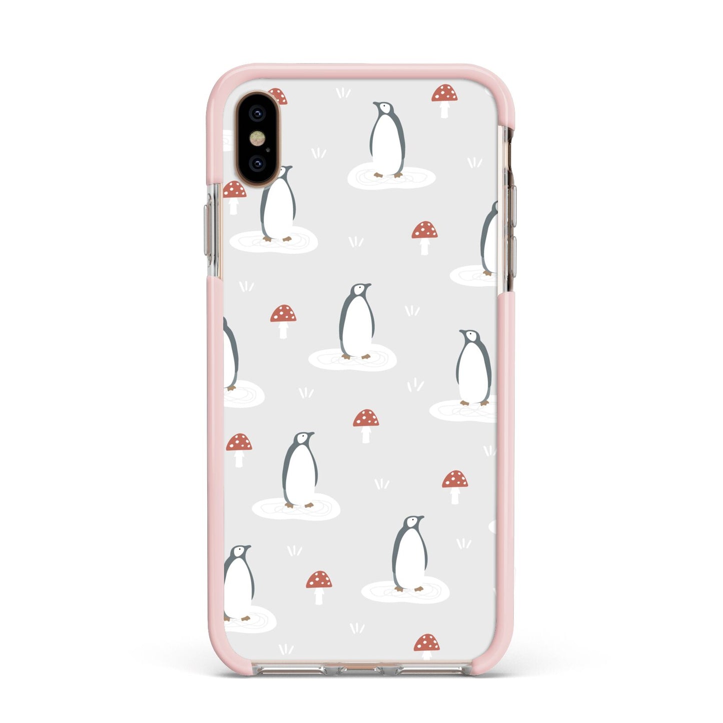 Grey Penguin Forest Apple iPhone Xs Max Impact Case Pink Edge on Gold Phone