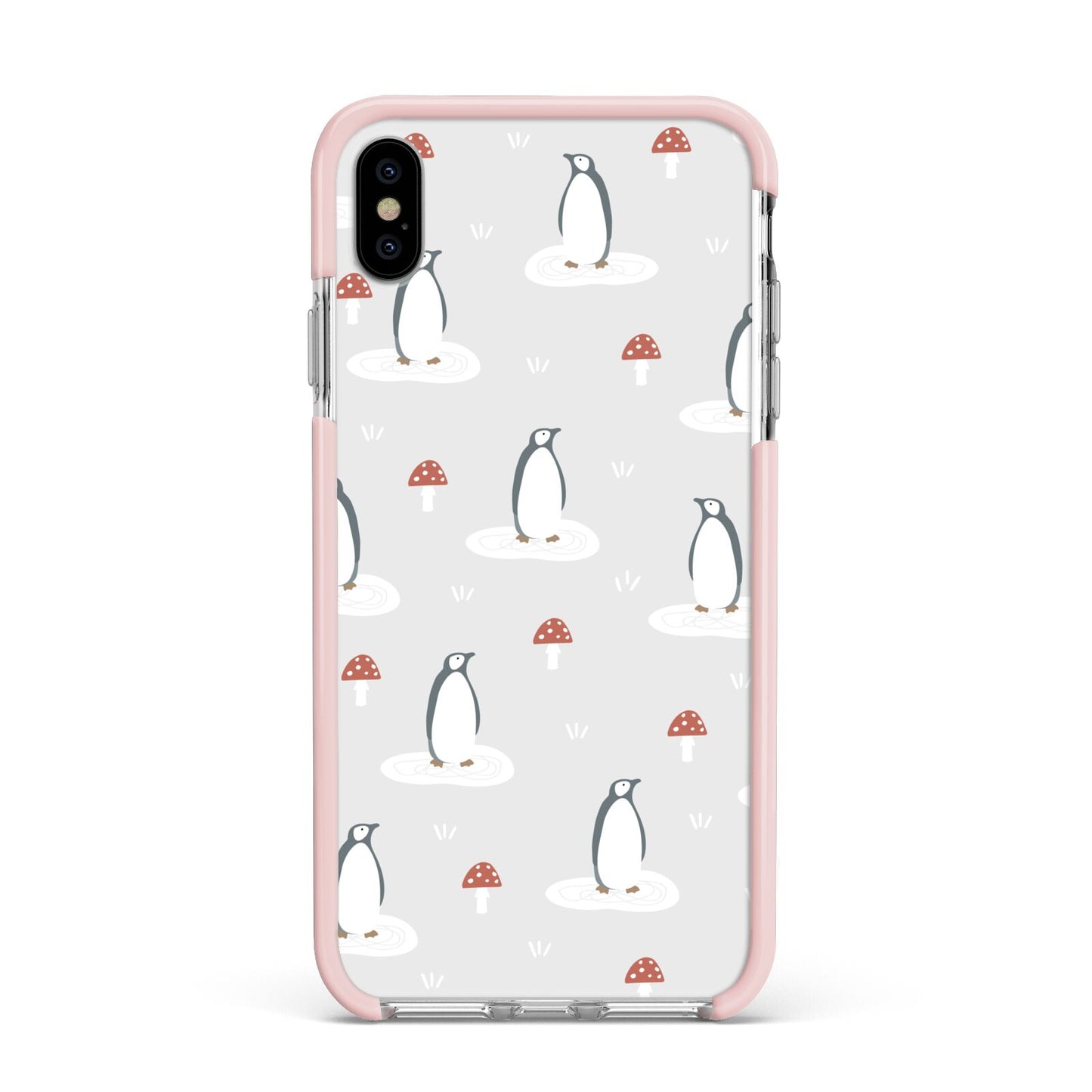 Grey Penguin Forest Apple iPhone Xs Max Impact Case Pink Edge on Silver Phone