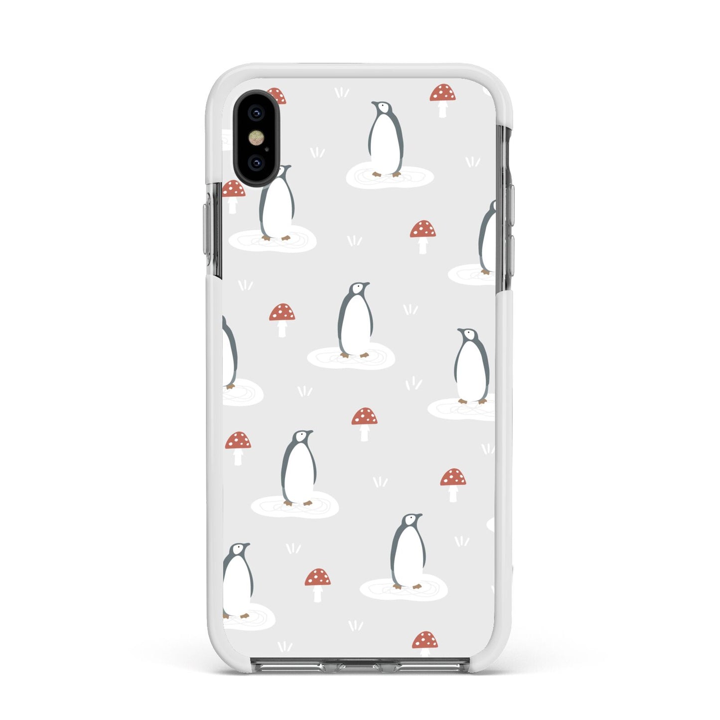 Grey Penguin Forest Apple iPhone Xs Max Impact Case White Edge on Black Phone