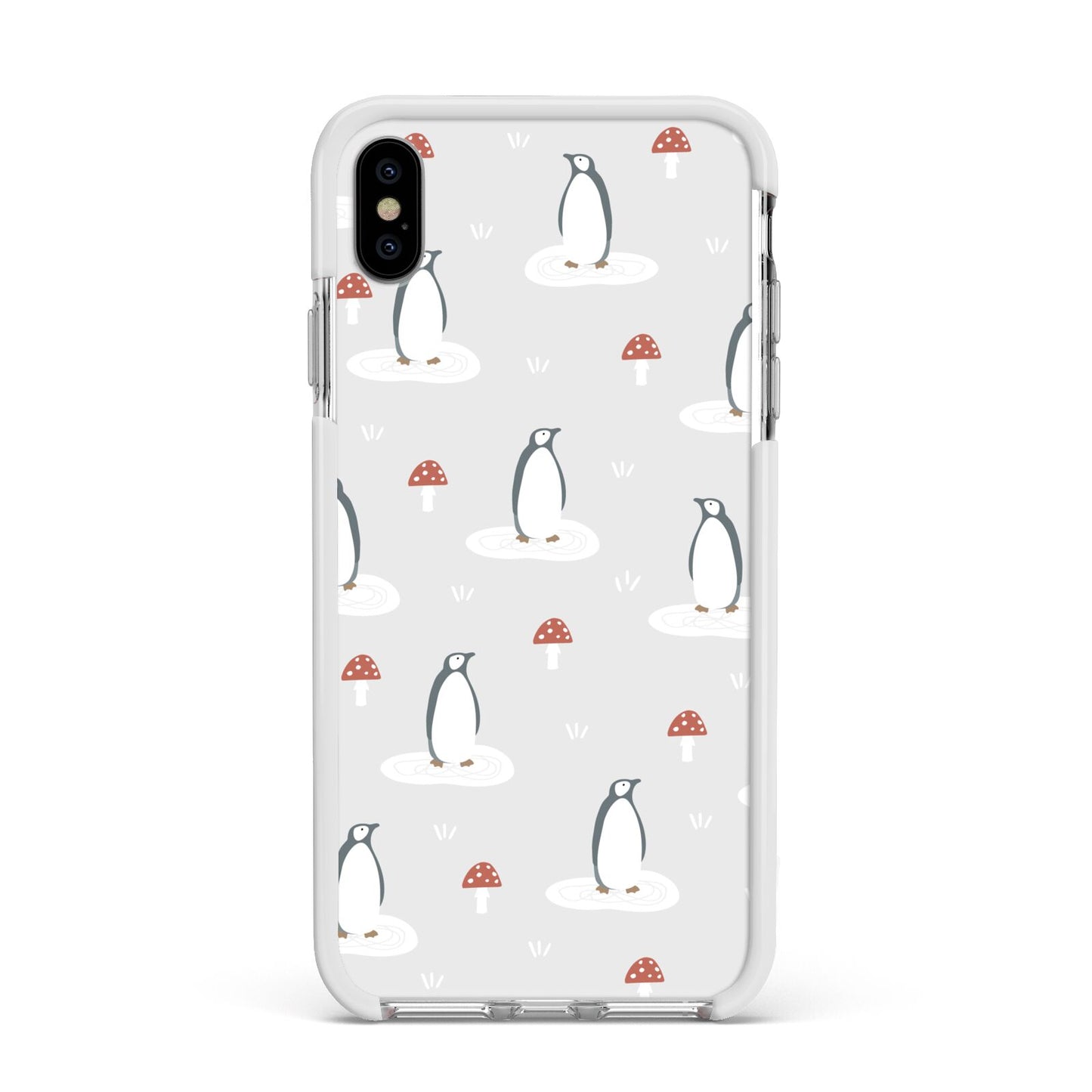 Grey Penguin Forest Apple iPhone Xs Max Impact Case White Edge on Silver Phone