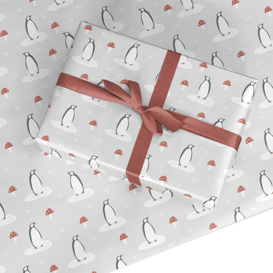 Grey Penguin Forest Custom Wrapping Paper