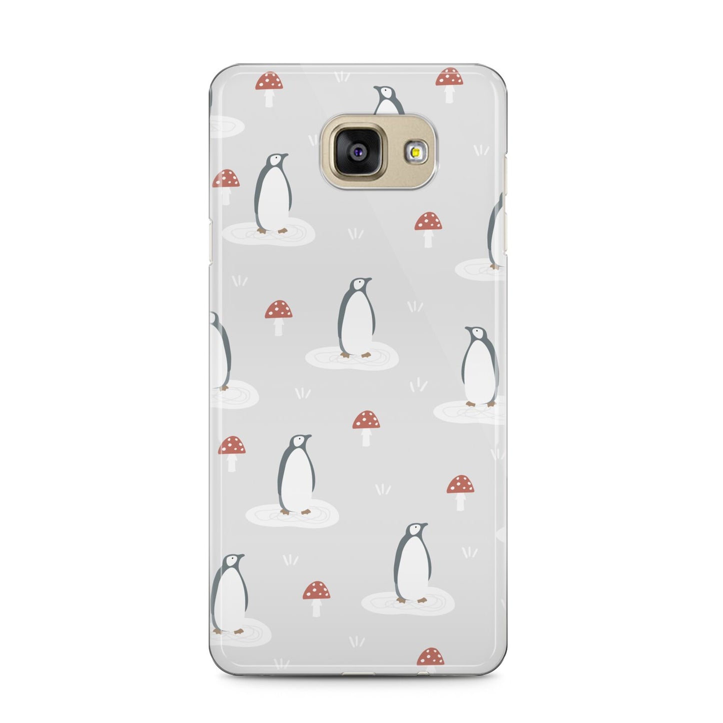 Grey Penguin Forest Samsung Galaxy A5 2016 Case on gold phone