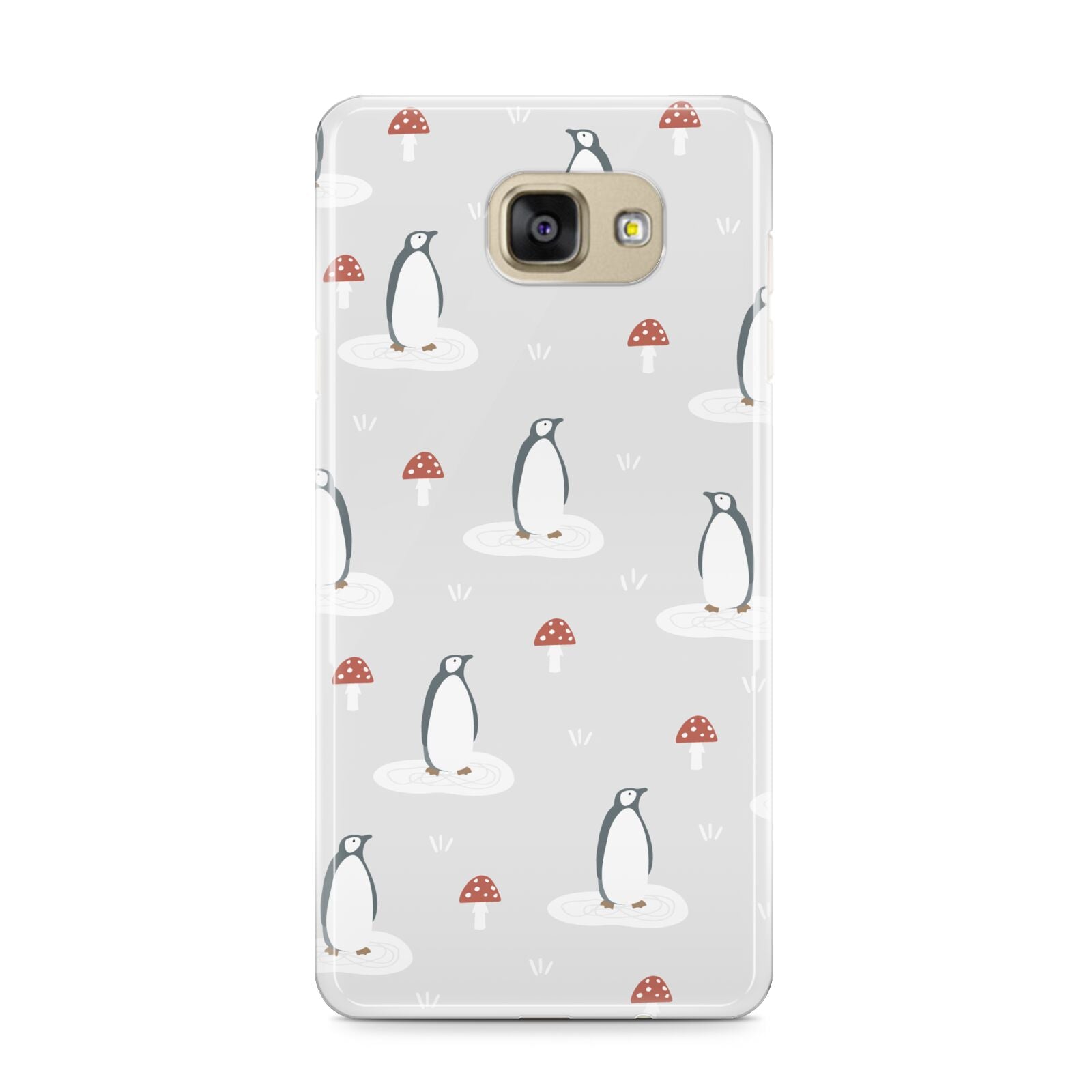 Grey Penguin Forest Samsung Galaxy A9 2016 Case on gold phone