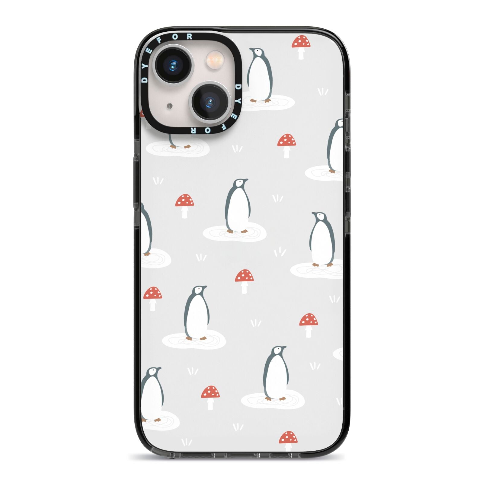 Grey Penguin Forest iPhone 13 Black Impact Case on Silver phone