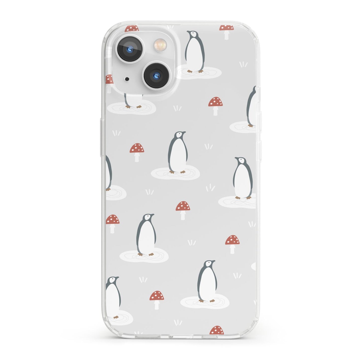 Grey Penguin Forest iPhone 13 Clear Bumper Case