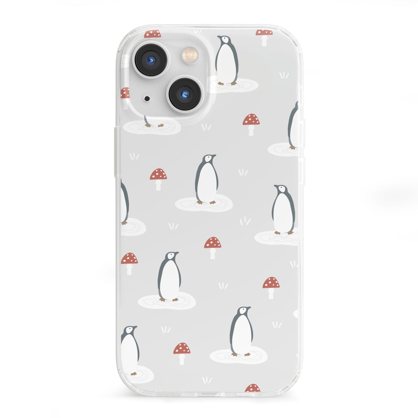 Grey Penguin Forest iPhone 13 Mini Clear Bumper Case