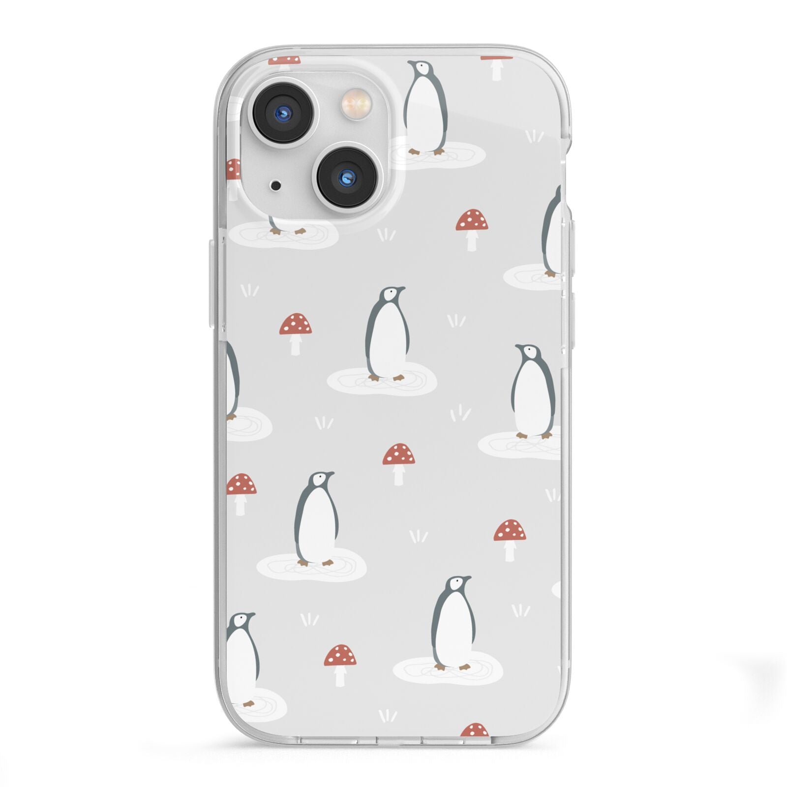 Grey Penguin Forest iPhone 13 Mini TPU Impact Case with White Edges