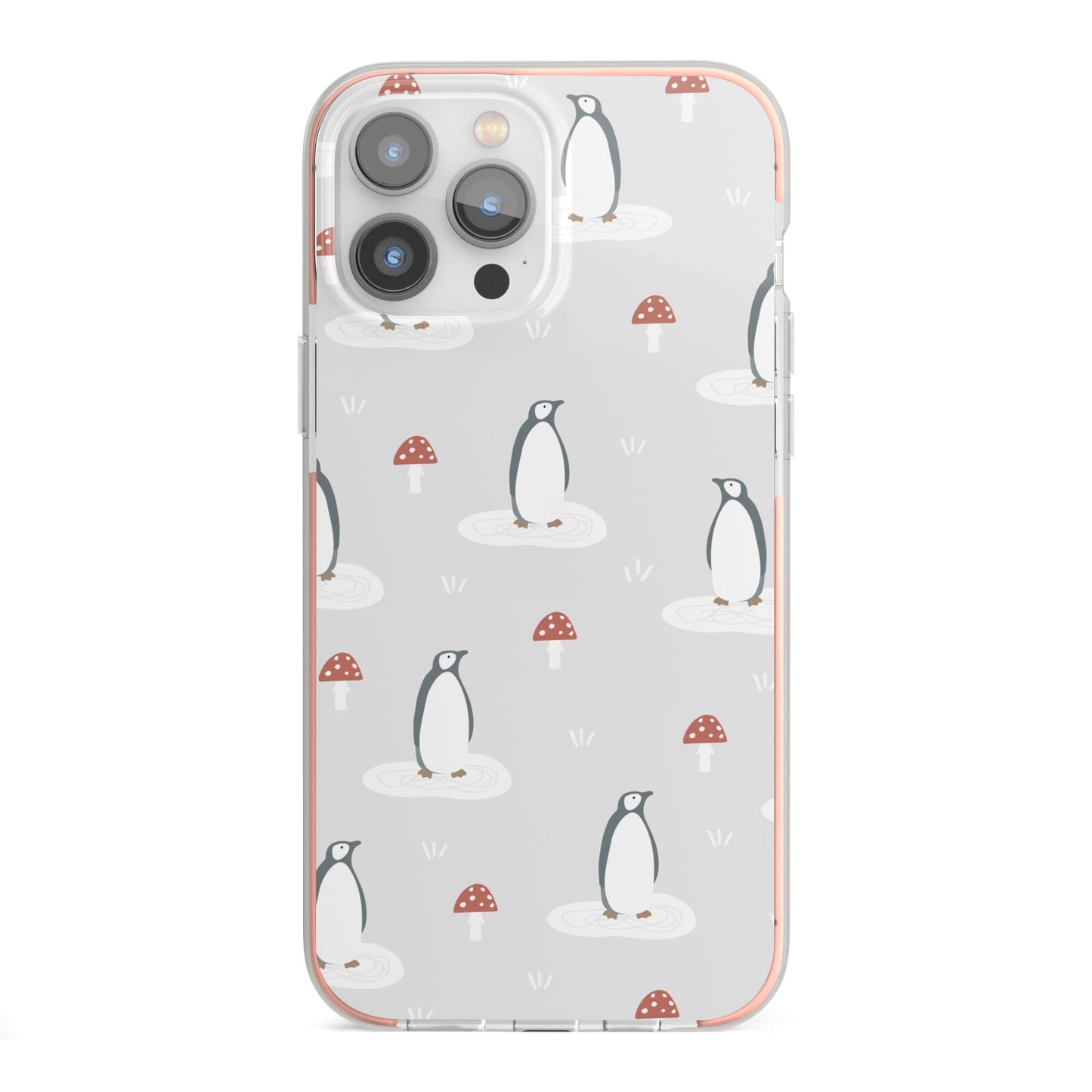 Grey Penguin Forest iPhone 13 Pro Max TPU Impact Case with Pink Edges