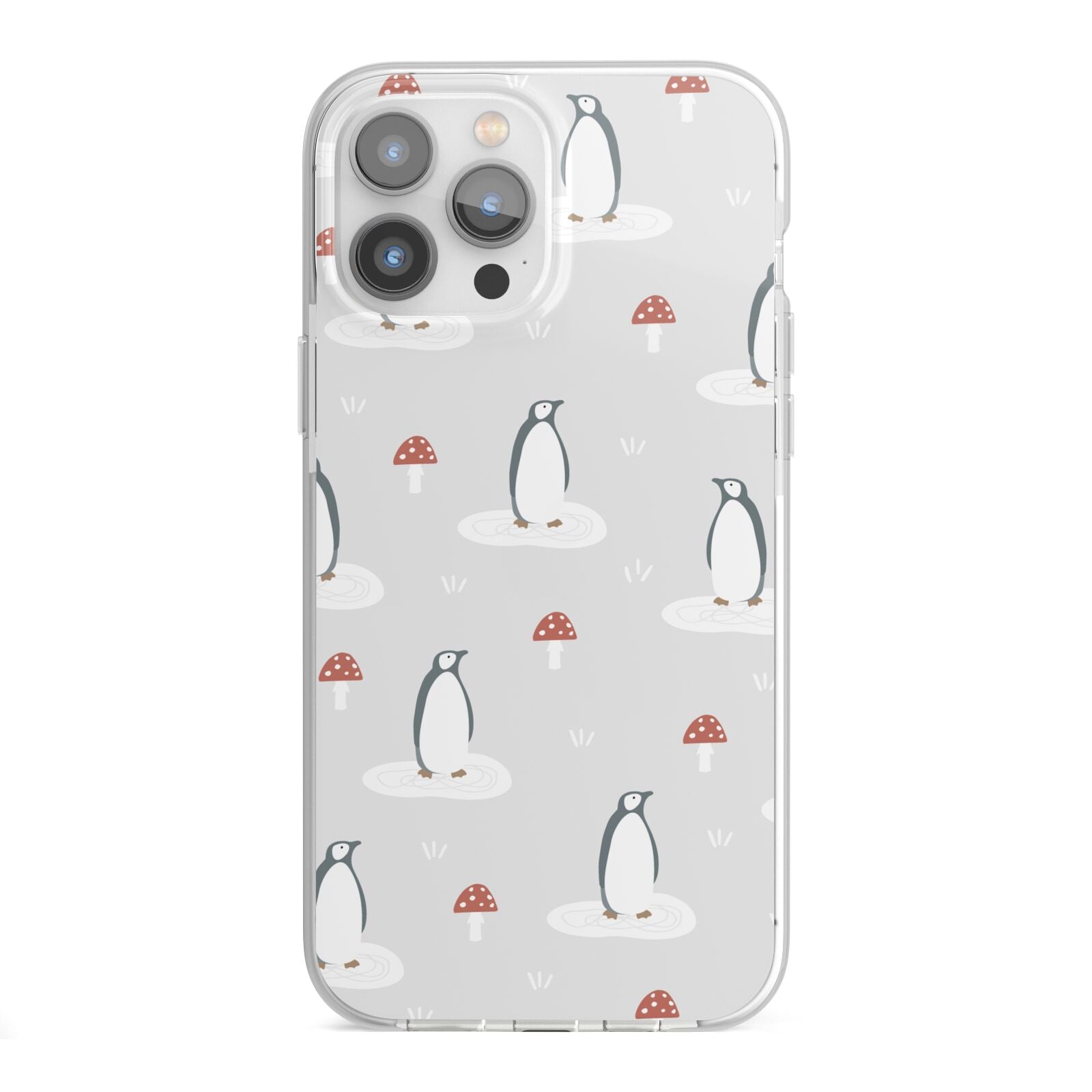 Grey Penguin Forest iPhone 13 Pro Max TPU Impact Case with White Edges