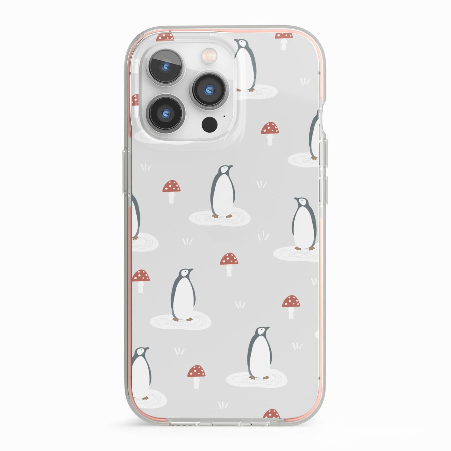 Grey Penguin Forest iPhone 13 Pro TPU Impact Case with Pink Edges