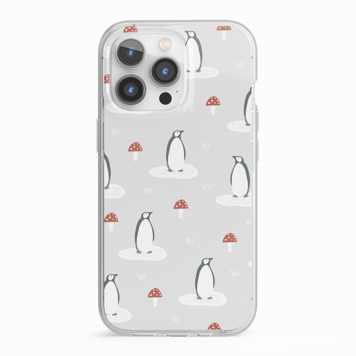 Grey Penguin Forest iPhone 13 Pro TPU Impact Case with White Edges