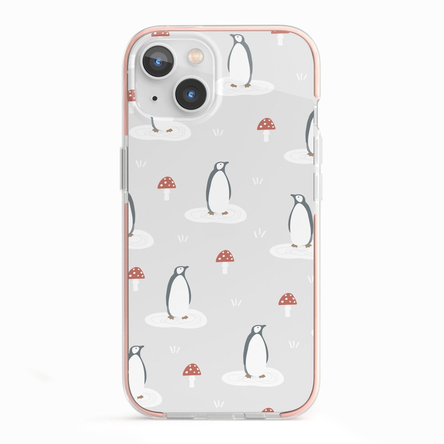 Grey Penguin Forest iPhone 13 TPU Impact Case with Pink Edges