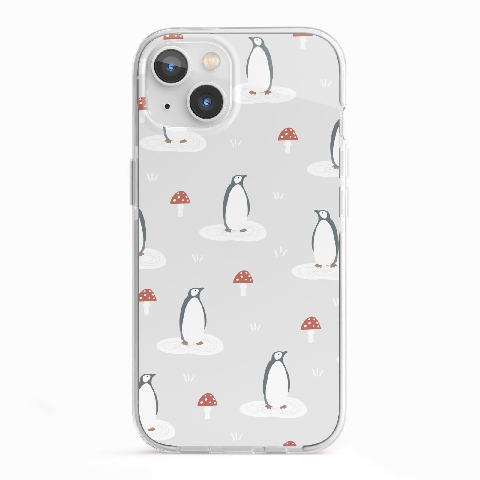 Grey Penguin Forest iPhone 13 TPU Impact Case with White Edges