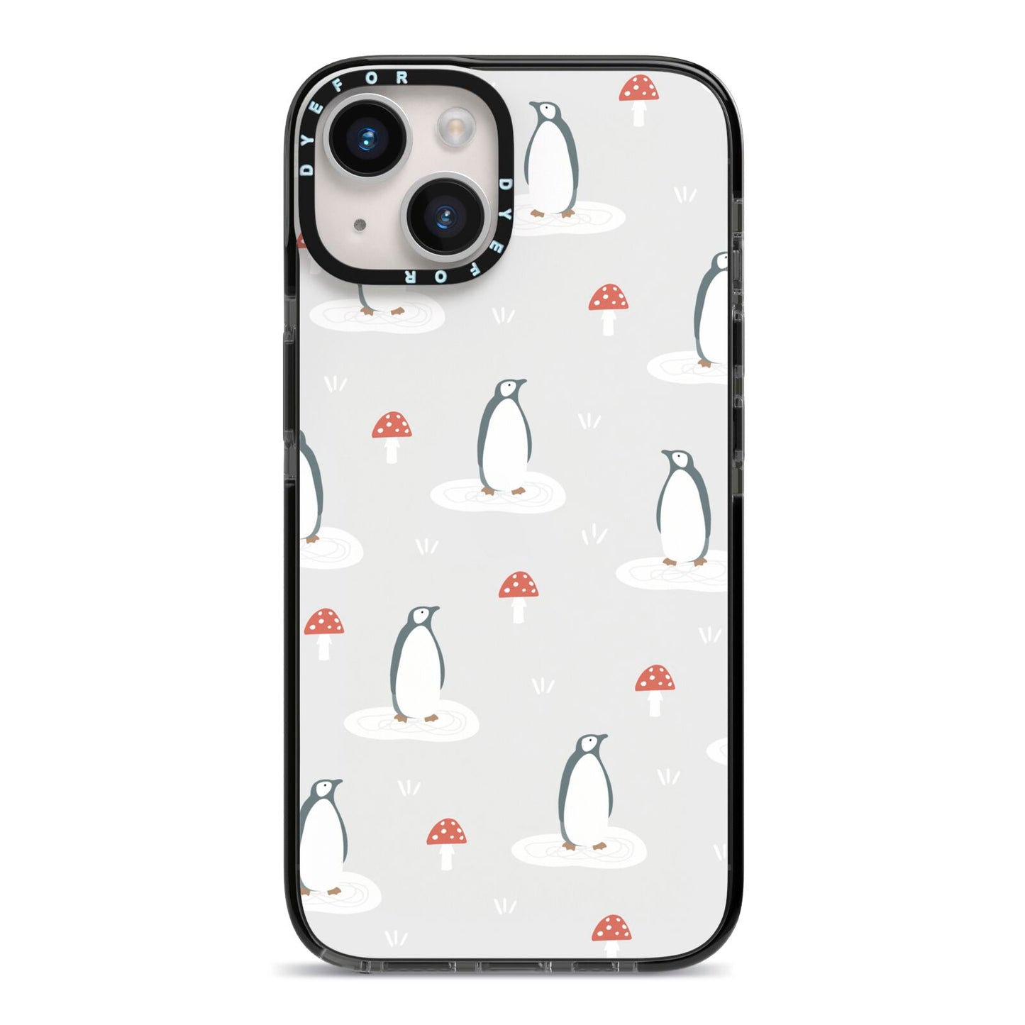 Grey Penguin Forest iPhone 14 Black Impact Case on Silver phone