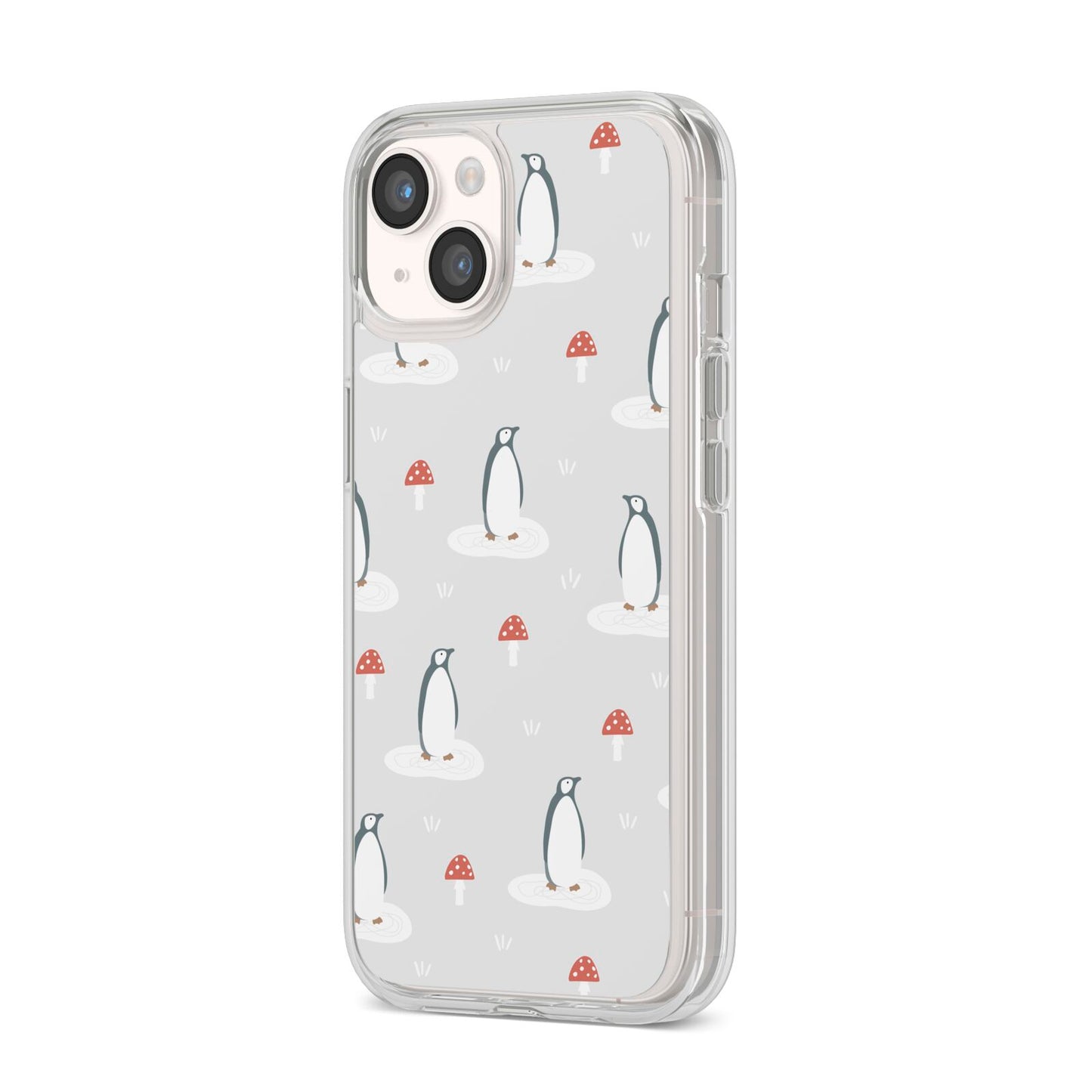 Grey Penguin Forest iPhone 14 Clear Tough Case Starlight Angled Image