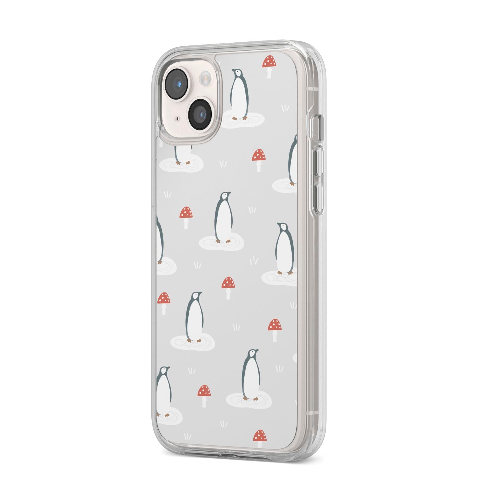 Grey Penguin Forest iPhone 14 Plus Clear Tough Case Starlight Angled Image