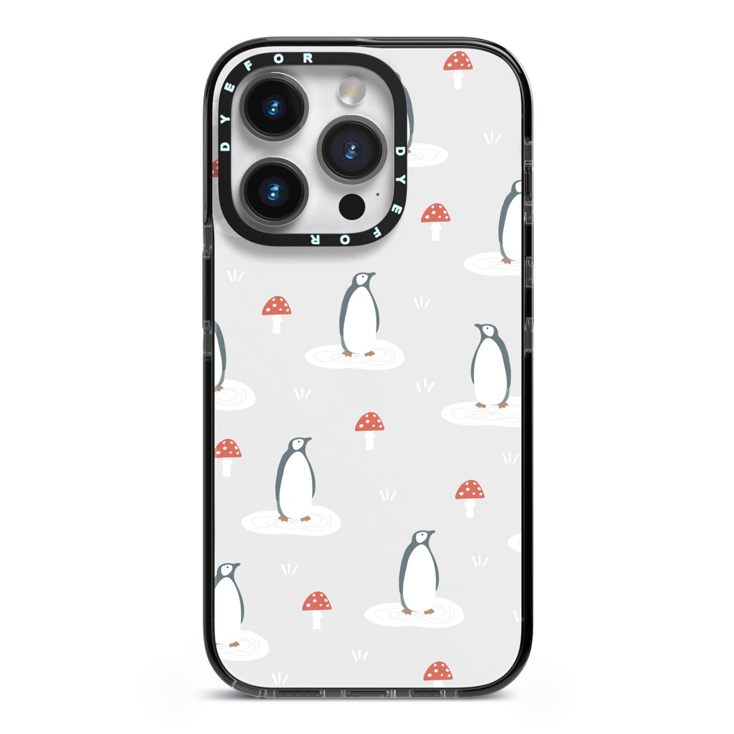 Grey Penguin Forest iPhone 14 Pro Black Impact Case on Silver phone