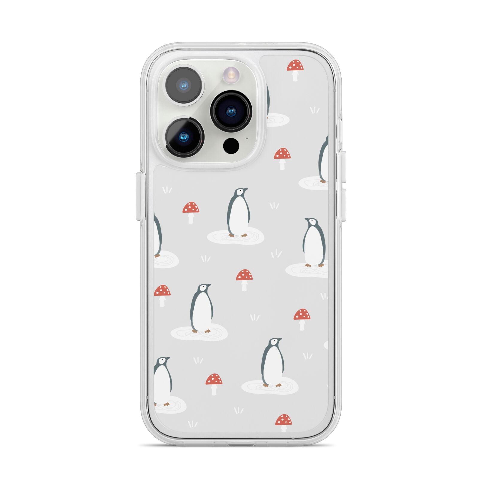 Grey Penguin Forest iPhone 14 Pro Clear Tough Case Silver