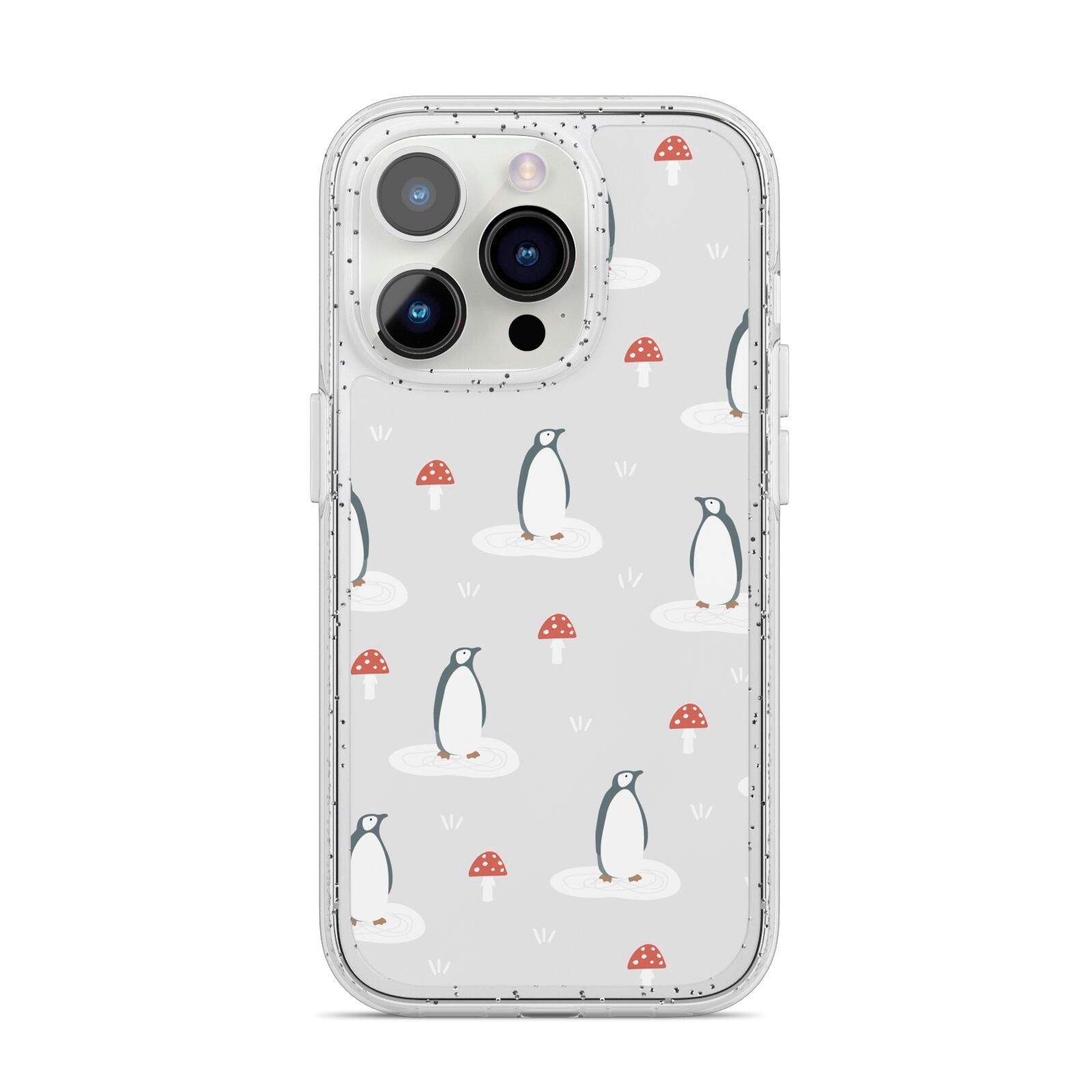 Grey Penguin Forest iPhone 14 Pro Glitter Tough Case Silver