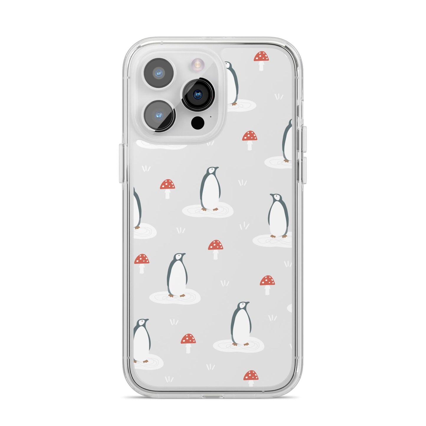 Grey Penguin Forest iPhone 14 Pro Max Clear Tough Case Silver