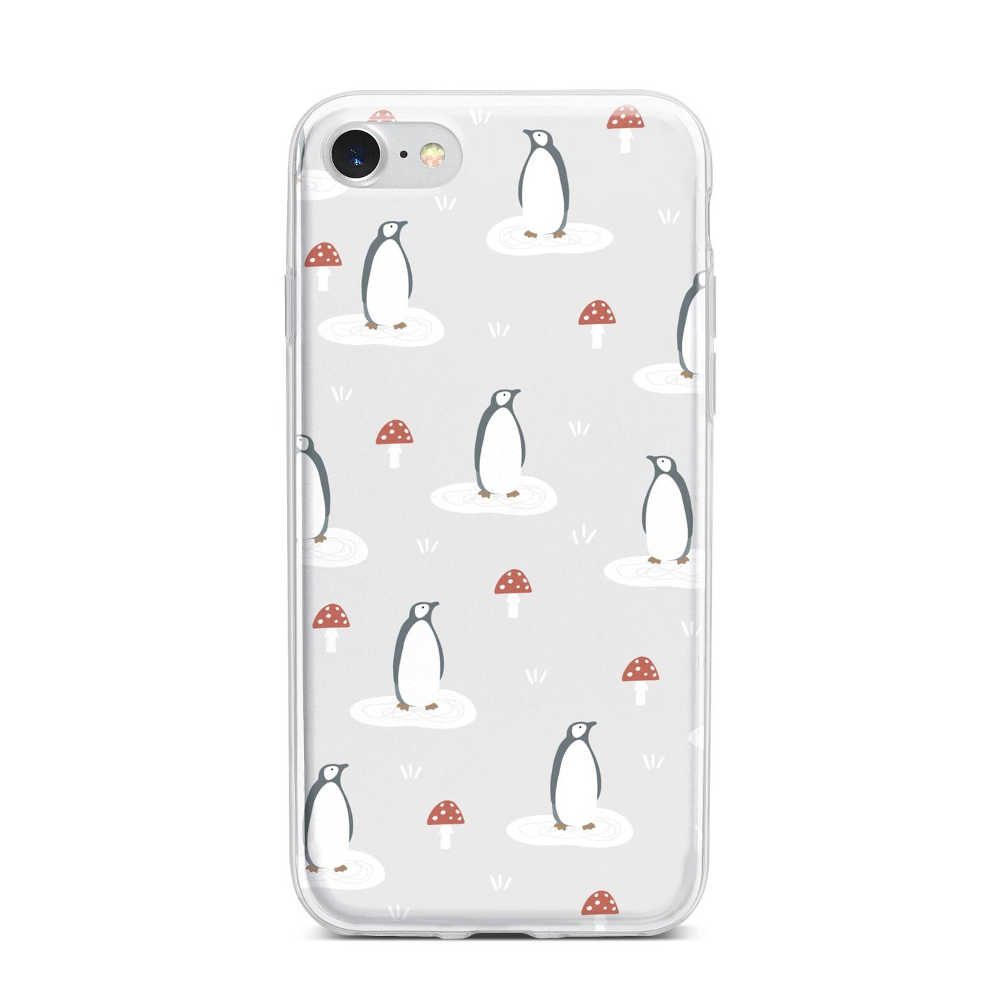 Grey Penguin Forest iPhone 7 Bumper Case on Silver iPhone