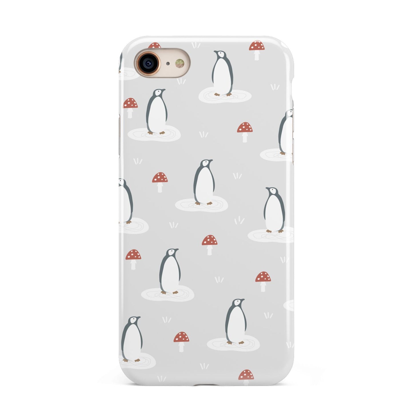 Grey Penguin Forest iPhone 8 3D Tough Case on Gold Phone