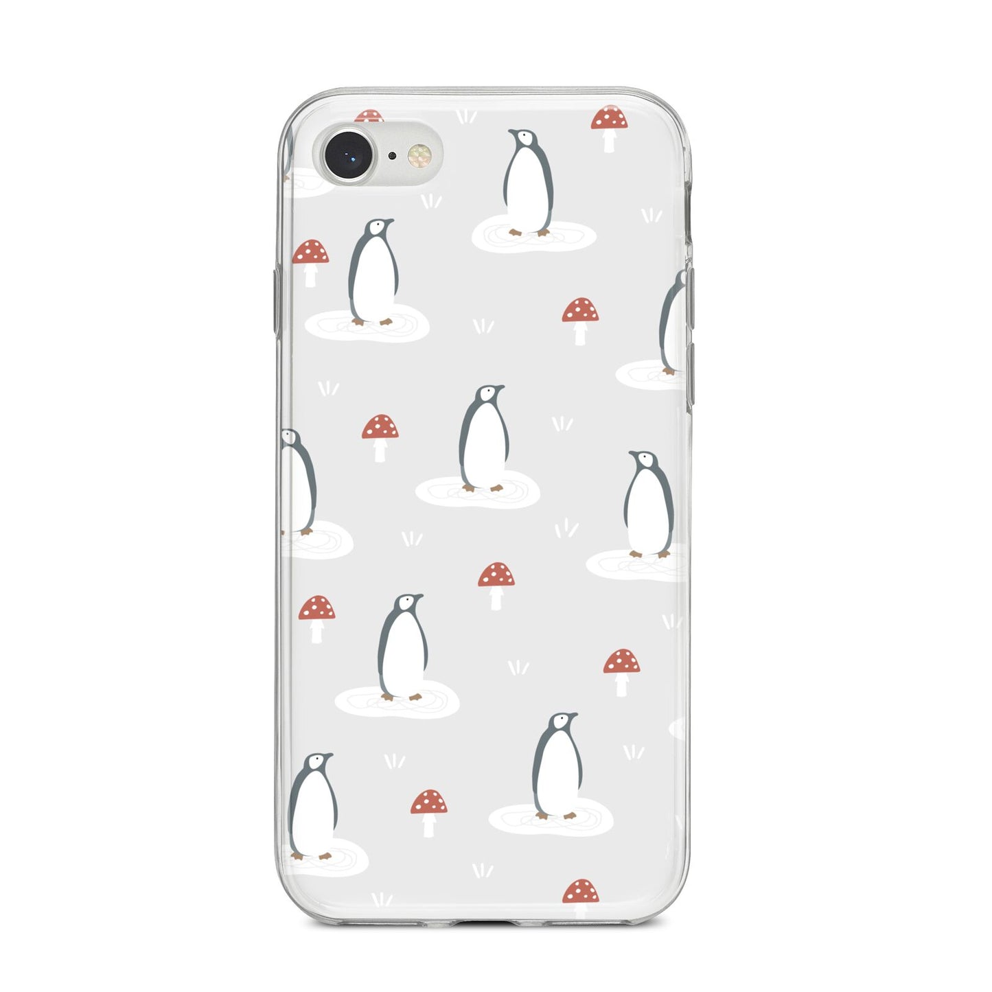 Grey Penguin Forest iPhone 8 Bumper Case on Silver iPhone