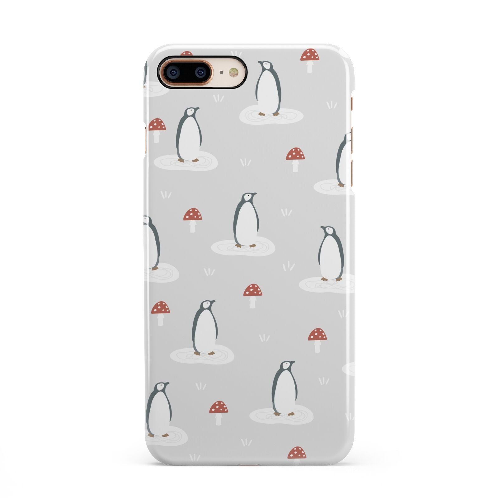 Grey Penguin Forest iPhone 8 Plus 3D Snap Case on Gold Phone