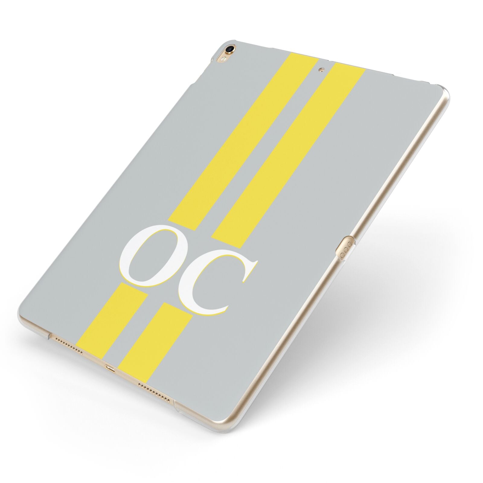 Grey Personalised Initials Apple iPad Case on Gold iPad Side View