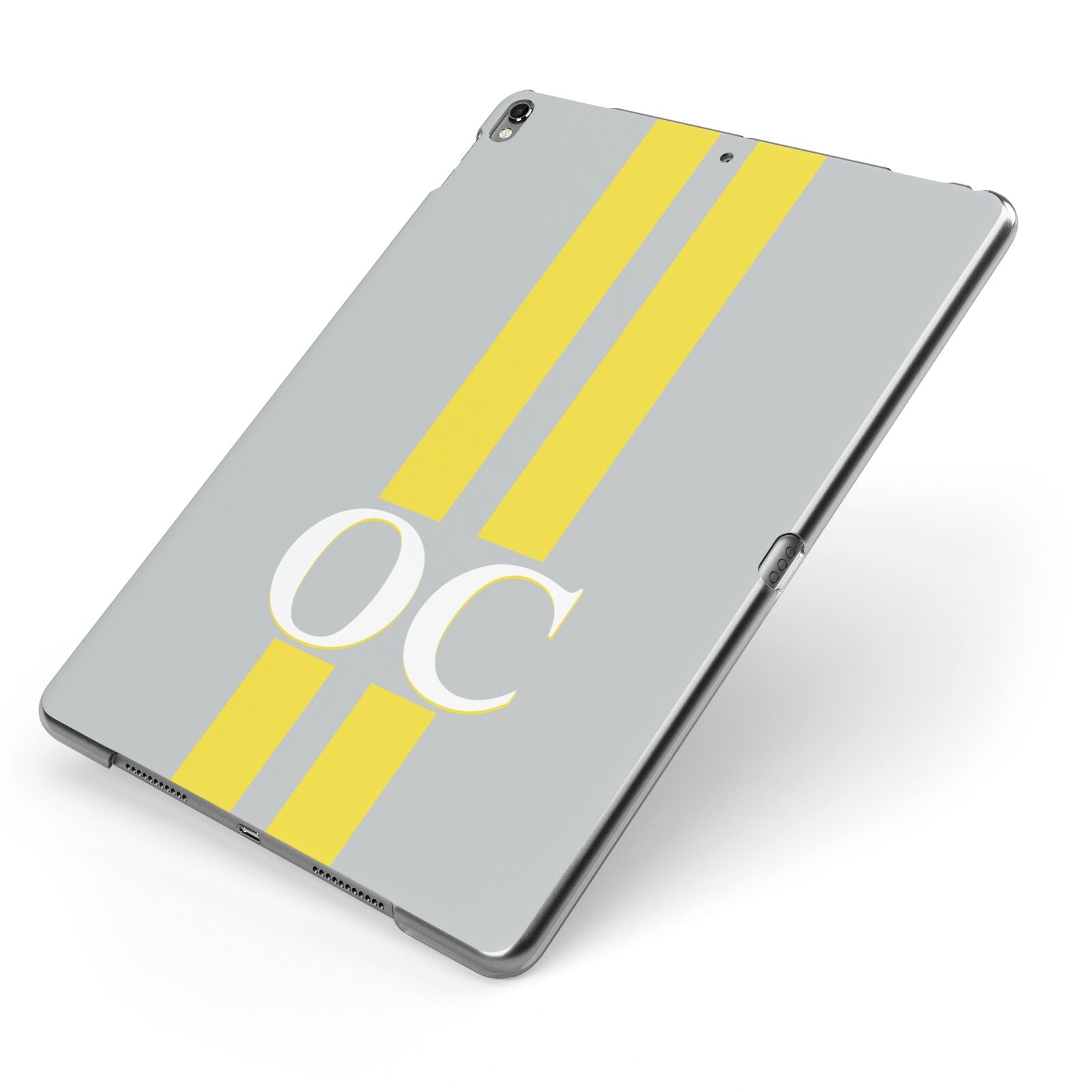 Grey Personalised Initials Apple iPad Case on Grey iPad Side View