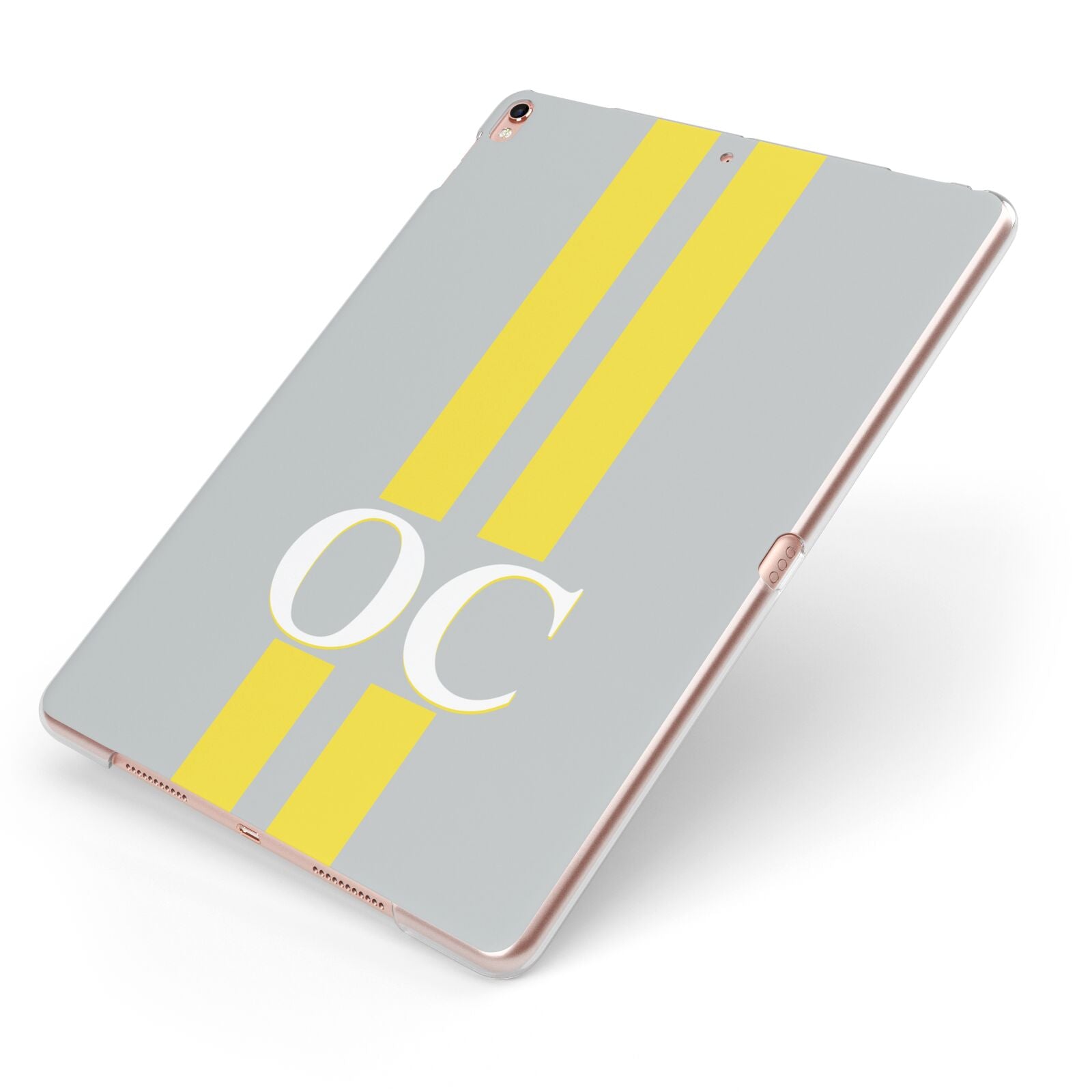 Grey Personalised Initials Apple iPad Case on Rose Gold iPad Side View