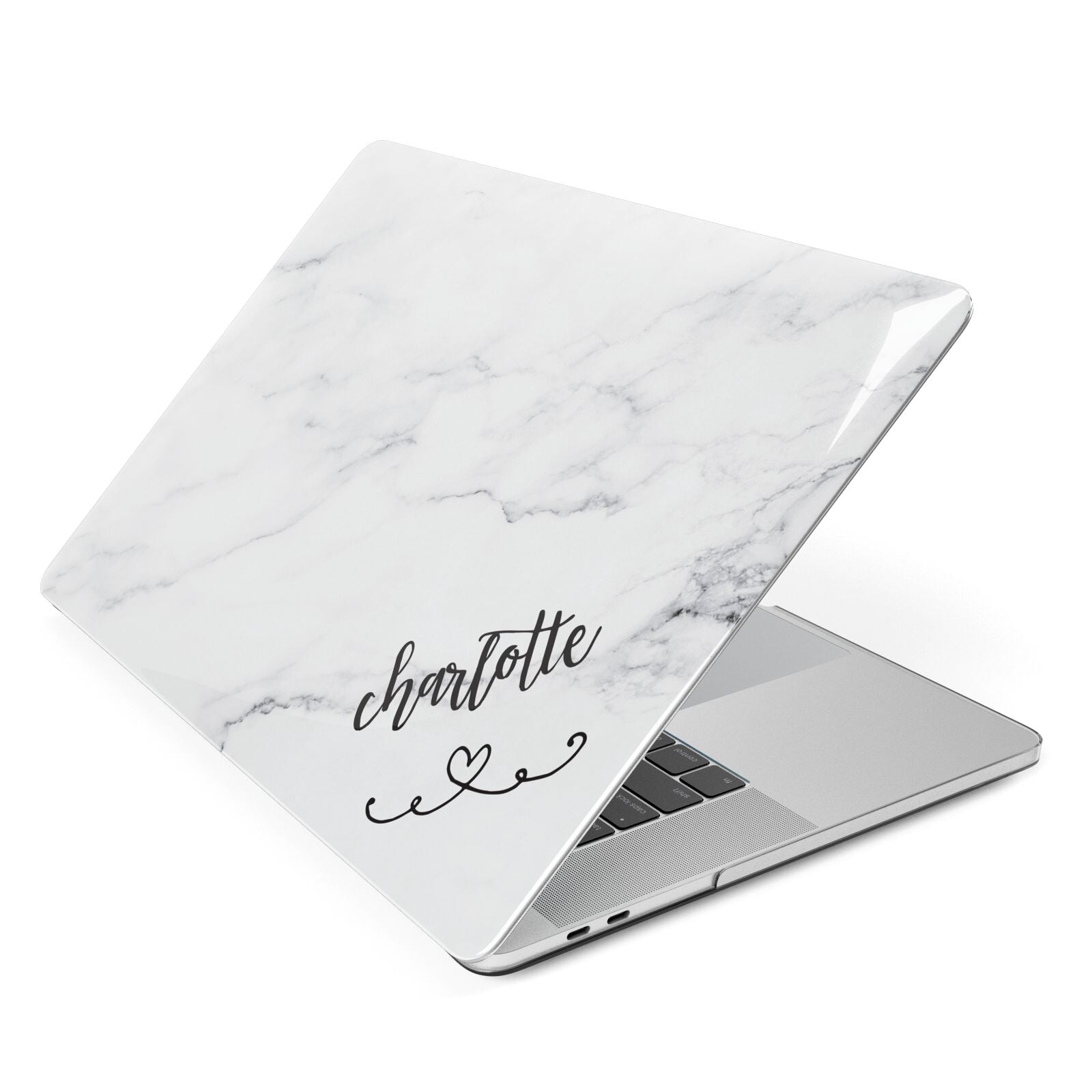 Grey Personalised Marble with Illustration Text Apple MacBook Case Side View