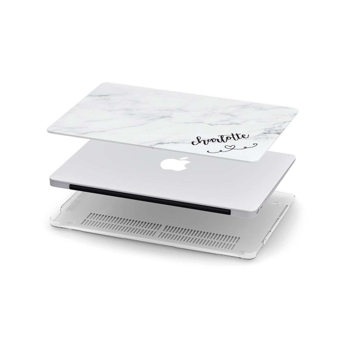 Grey Personalised Marble with Illustration Text Apple MacBook Case in Detail