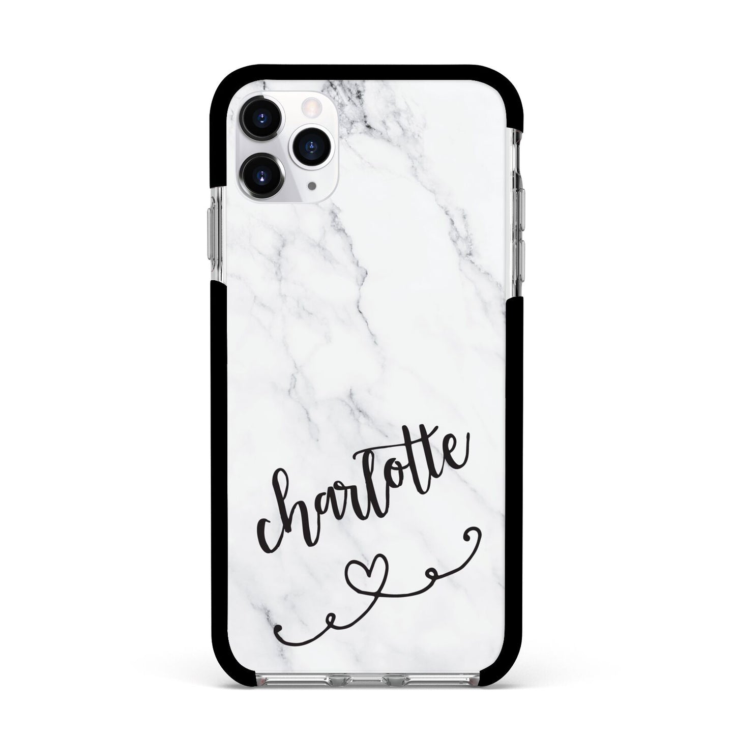 Grey Personalised Marble with Illustration Text Apple iPhone 11 Pro Max in Silver with Black Impact Case