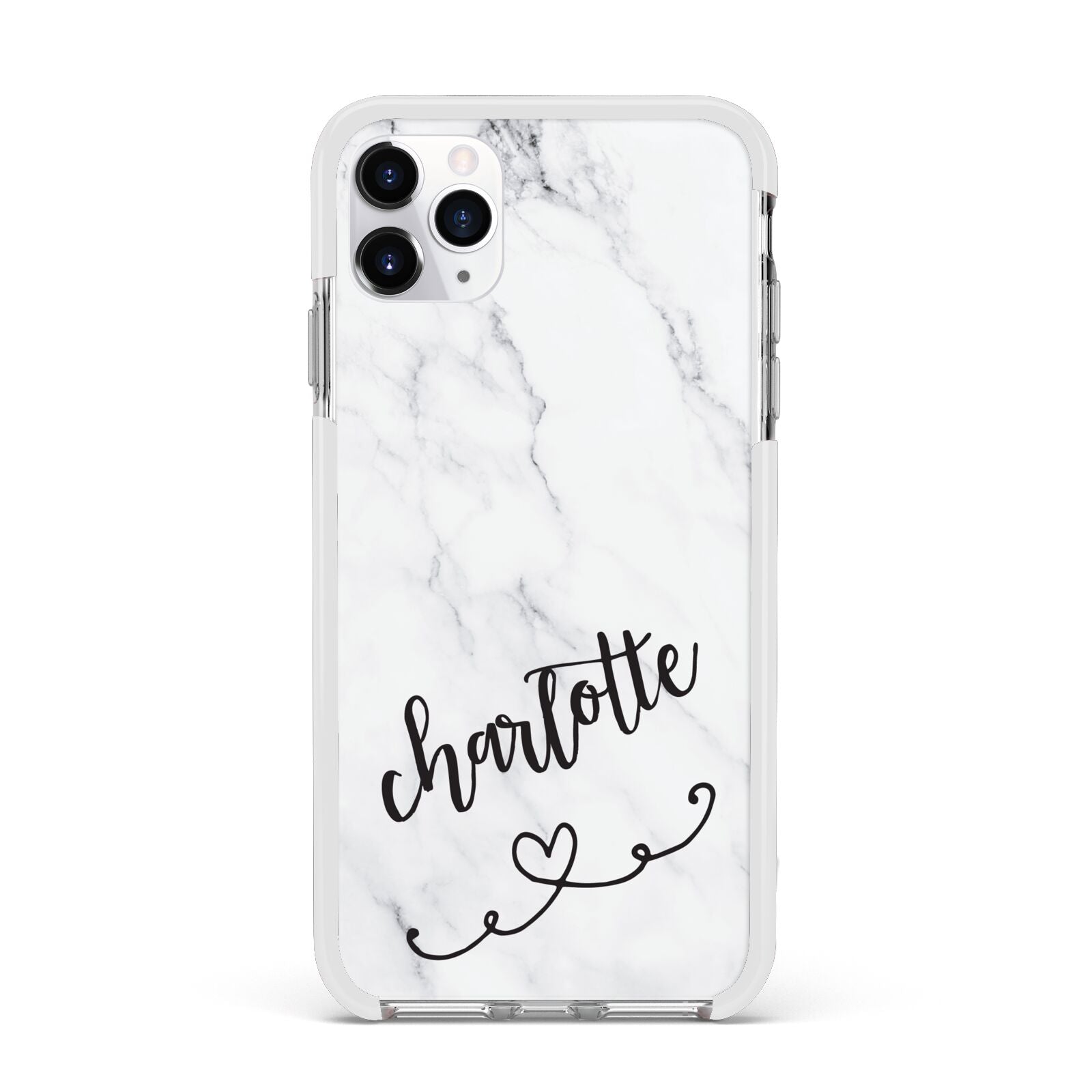 Grey Personalised Marble with Illustration Text Apple iPhone 11 Pro Max in Silver with White Impact Case