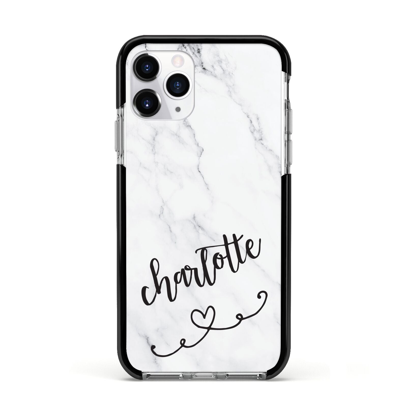 Grey Personalised Marble with Illustration Text Apple iPhone 11 Pro in Silver with Black Impact Case