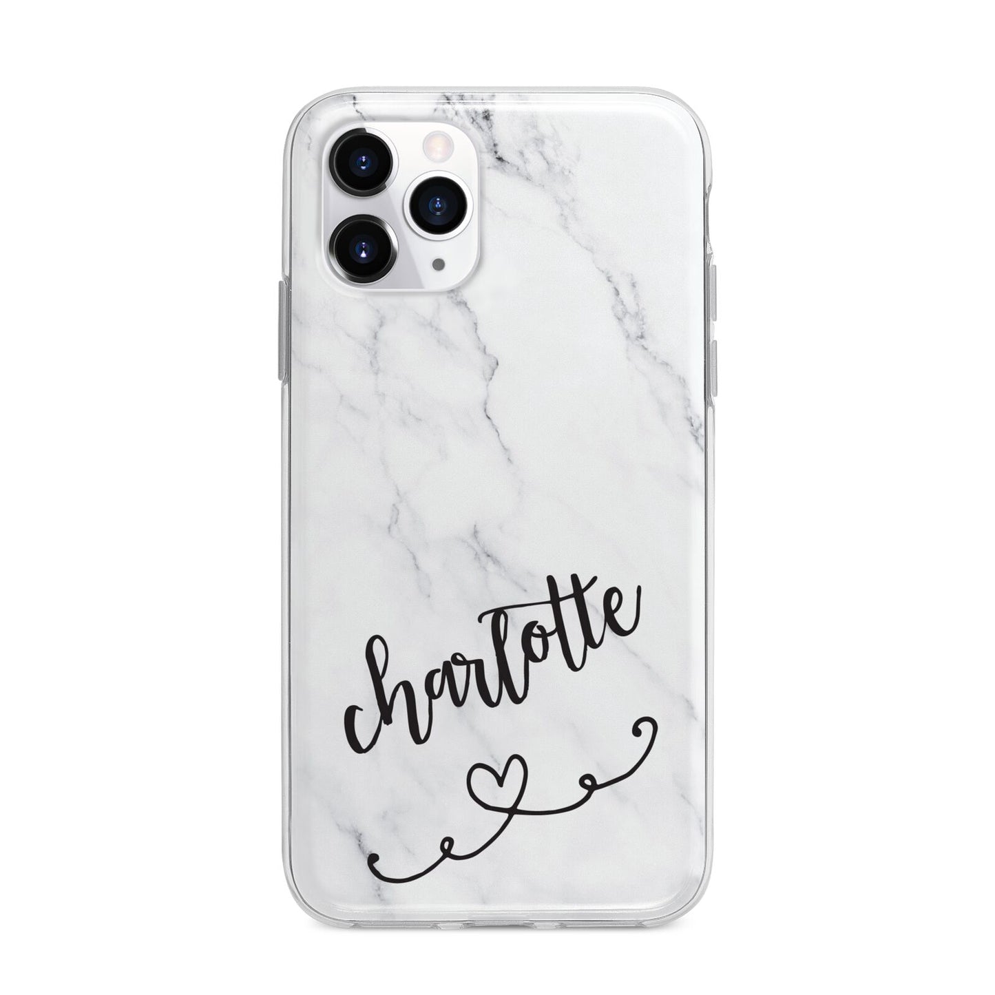 Grey Personalised Marble with Illustration Text Apple iPhone 11 Pro in Silver with Bumper Case