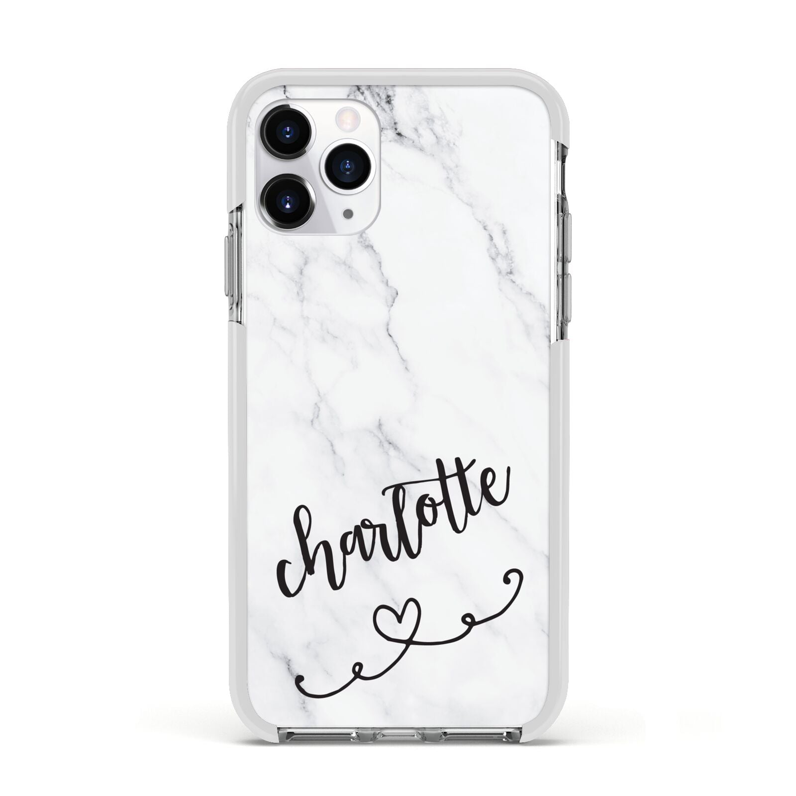 Grey Personalised Marble with Illustration Text Apple iPhone 11 Pro in Silver with White Impact Case