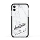 Grey Personalised Marble with Illustration Text Apple iPhone 11 in White with Black Impact Case